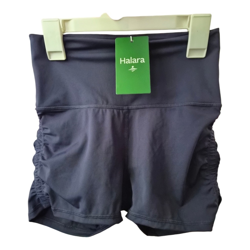 Halara High Waisted Ruched Side Biker Shorts Navy Blue Activewear Size Small NWT